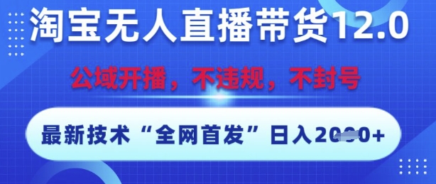淘宝无人直播带货12.0，最新技术，不封号，不违规，操作简单，开播爆单，日入多张【揭秘】-云商网创