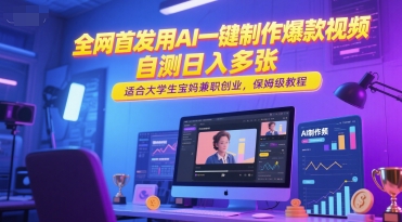 全网首发用AI一键制作爆款视频，自测日入多张，适合大学生宝妈兼职创业，保姆级教程-云商网创
