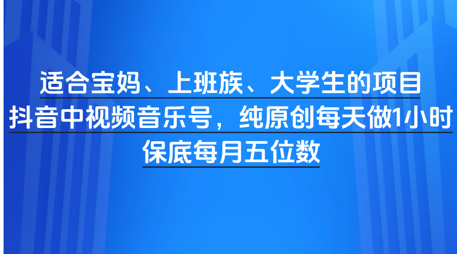 适合宝妈、上班族、大学生的项目，抖音中视频音乐号，纯原创每天做1小时，保底每月五位数-云商网创