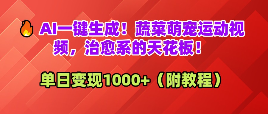 AI一键生成！蔬菜萌宠运动视频，治愈系的天花板！单日变现1000+（附教程）-云商网创