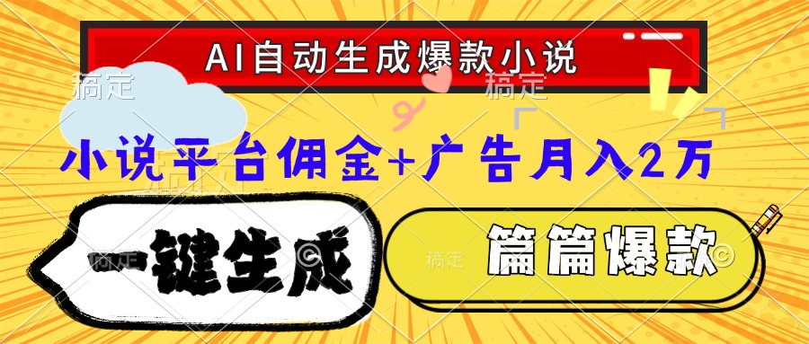 Ai自动生成网文爆款小说，一件生成小说大纲、故事情节，每篇都是爆款，小说平台佣金加广告月入2万-云商网创