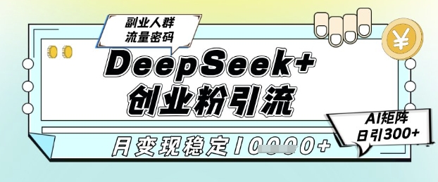 DeepSeek+创业粉精准引流，全新分享课4.0玩法，AI矩阵日引300+，多种变现方式，稳定月入1W-云商网创