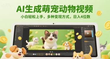 AI生成萌宠动物视频，小白轻松上手，多种变现方式，日入4位数-云商网创