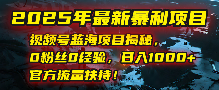 2025年最新暴利项目：视频号蓝海项目揭秘，0粉丝0经验，日入1000+，官方流量扶持！-云商网创