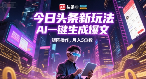 今日头条新玩法，AI一键生成爆文，矩阵操作，月入5位数-云商网创