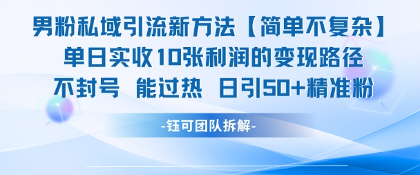 男粉私域引流新方法，单日收10张利润，日引流50+精准粉-云商网创