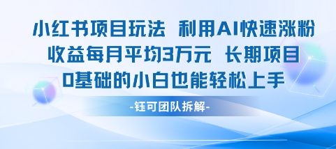 适合小白操作的小红书新项目，利用AI快速涨粉，收益每月平均1W+-云商网创