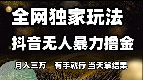 全网独家玩法抖音无人暴力撸金，月入3W，有手就行，当天拿结果【揭秘】-云商网创
