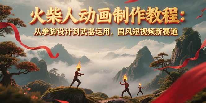 火柴人动画制作教程：从拳脚设计到武器运用，国风短视频新赛道-云商网创