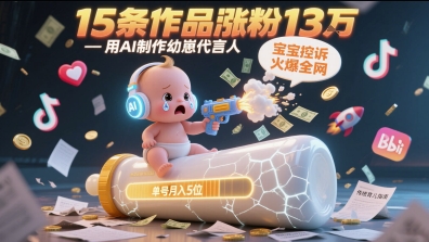 用AI制作幼崽代言人，宝宝的控诉火爆全网，15条作品涨粉13W，单号月入5位数实操教程-云商网创