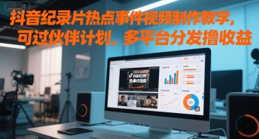 抖音纪录片热点事件视频制作教学，可过伙伴计划，多平台分发撸收益-云商网创