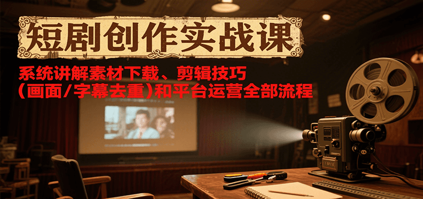 短剧创作实战课，系统讲解素材下载、剪辑技巧（画面/字幕去重）和平台运营全部流程-云商网创