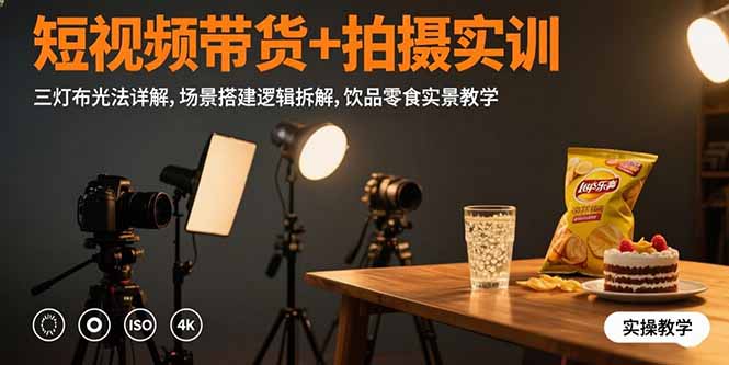 （15540期）短视频带货+拍摄实训：三灯布光法详解,场景搭建逻辑拆解,饮品零食实景教学-云商网创