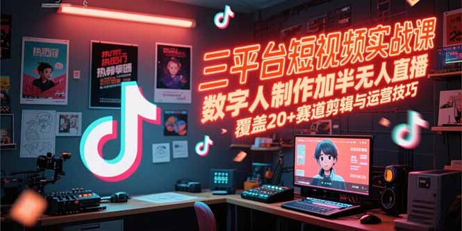 （15265期）三平台短视频实战课，数字人制作加半无人直播，覆盖20+赛道剪辑与运营技巧-云商网创