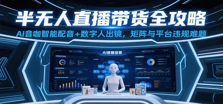 半无人直播带货全攻略：AI音咖智能配音+数字人出镜，解决账号矩阵与平台违规难题-云商网创