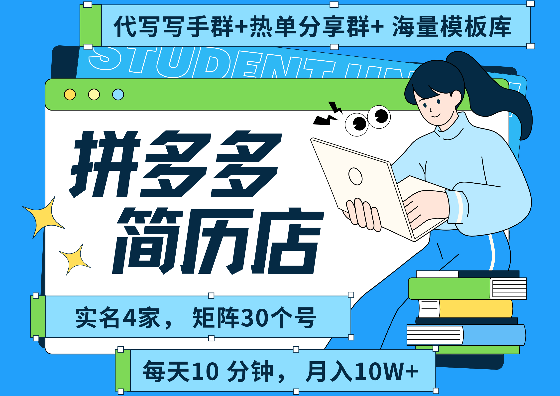 拼多多 虚拟资料 简历 海报代写 全SOP流程 毫无保留分享（含后端资料以及代写渠道）每天十分钟 每人实名四个店  矩阵30个账号  轻轻松松 月入10W-云商网创