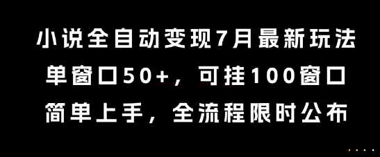小说全自动变现7月玩法，单窗口50+，可挂100窗口，简单上手，全流程限时公布【揭秘】-云商网创