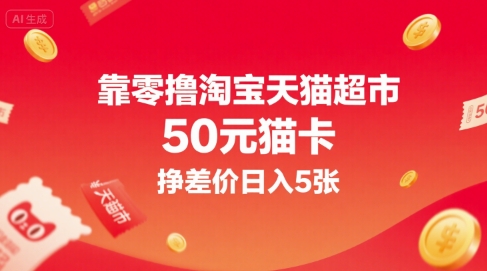 靠零撸淘宝天猫超市50元猫卡，挣差价日入5张-云商网创