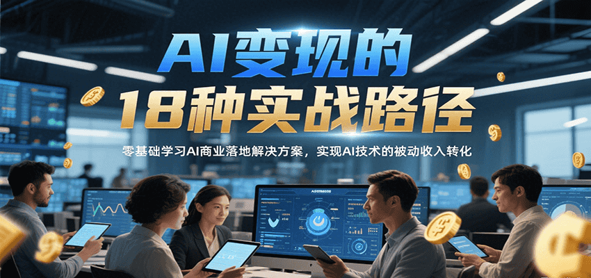 AI变现的18种实战路径，零基础学习AI商业落地解决方案，实现AI技术的被动收入转化-云商网创