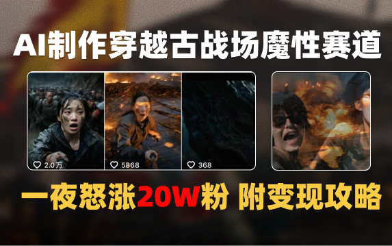 AI制作穿越古战场视频一夜涨粉20W保姆级教学（附AI变现指南）-云商网创