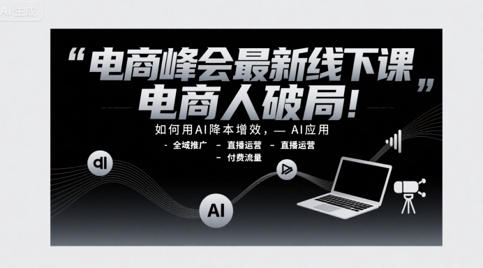 电商峰会最新线下课，电商人破局，如何用AI降本增效，AI应用-全域推广-直播运营-付费流量-云商网创