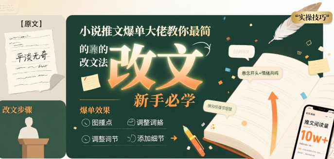 小说推文爆单大佬教你最简单的改文方法实操课，新手必学-云商网创