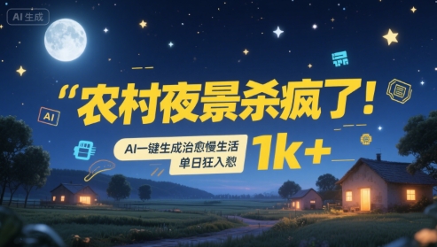 农村夜景杀疯了！AI一键生成治愈系慢生活，单日狂入1k+-云商网创