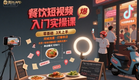餐饮短视频入门实操课，引爆同城流量，打爆单店-云商网创
