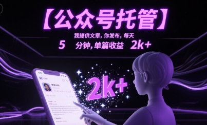 【公众号托管 】我提供文章，你发布，每天5分钟，单篇收益2k+【揭秘】-云商网创