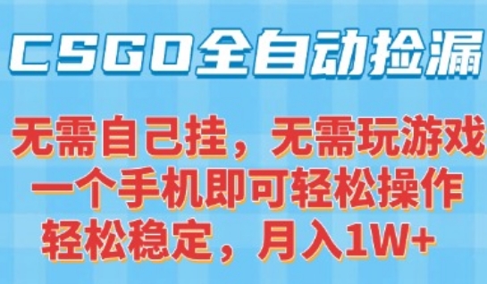 CSGO自动捡漏项目，最新独家玩法，一个手机可操作，新手小白轻松月入1W+，操作简单易上手【揭秘】-云商网创