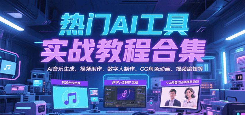 热门AI工具实战教程合集，AI音乐生成、视频创作、数字人制作、CG角色动画、视频编辑等-云商网创