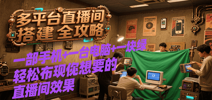多平台直播间搭建全攻略，一部手机+一台电脑+一块绿布轻松实现你想要的直播间效果-云商网创