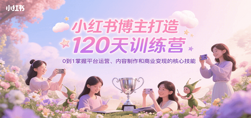 小红书博主打造120天训练营，0到1掌握平台运营、内容制作和商业变现-云商网创