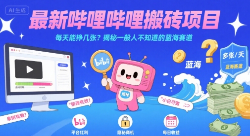 最新哔哩哔哩上B站搬砖项目，每天能挣几张？揭秘一般人不知道的蓝海赛道-云商网创
