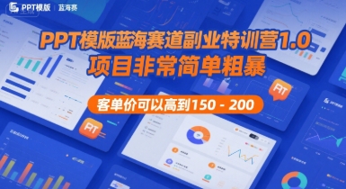 PPT模版蓝海赛道副业特训营1.0，项目非常简单粗暴，客单价可以高到150-200-云商网创
