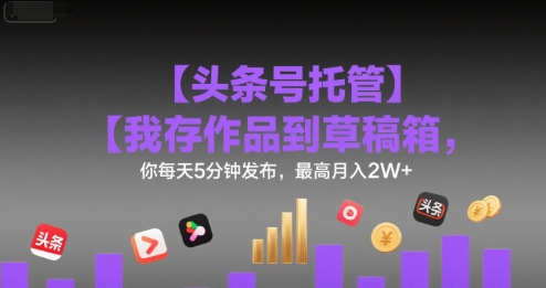 【头条号托管 】我存作品到草稿箱，你每天5分钟发布，最高月入2W+【揭秘】-云商网创