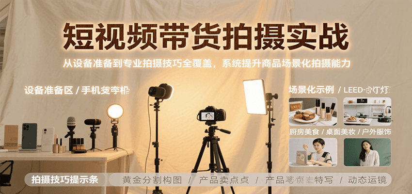 短视频带货拍摄实战，从设备准备到专业拍摄技巧全覆盖，系统提升商品场景化拍摄能力-云商网创
