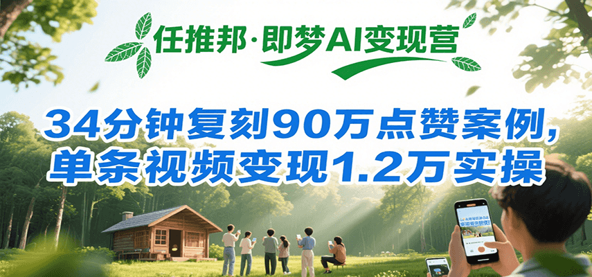 任推邦·即梦AI变现营，34分钟复刻90万点赞案例，单条视频变现1.2万实操-云商网创