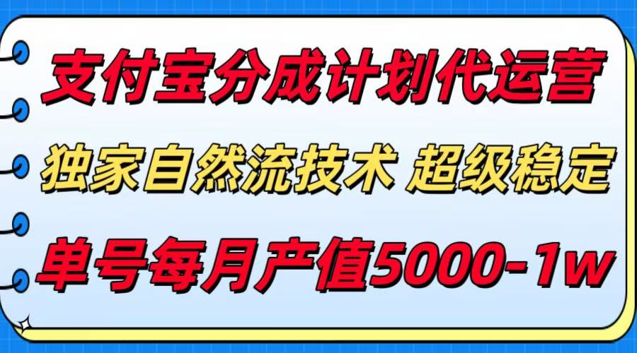 支付宝分成计划代运营，独家自然流技术，收益稳定，单号月产5000＋-云商网创