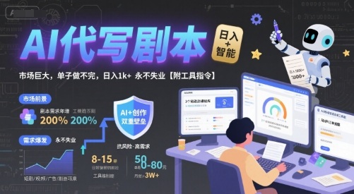 AI代写剧本，市场巨大，单子做不完，日入1k+ 永不失业【附工具指令】-云商网创