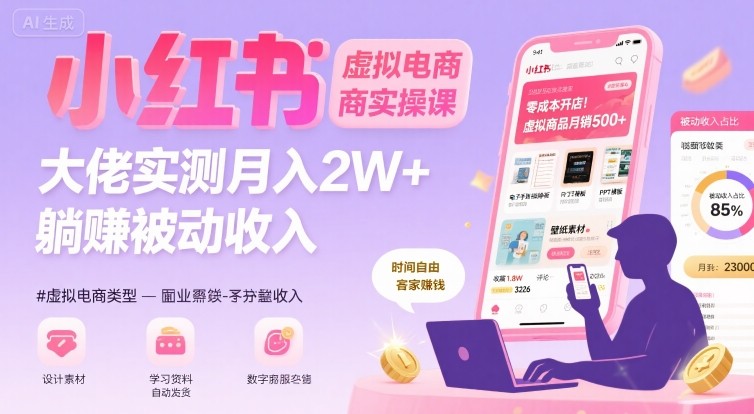 小红书虚拟电商，大佬实测月入2W+，实现被动收入-云商网创
