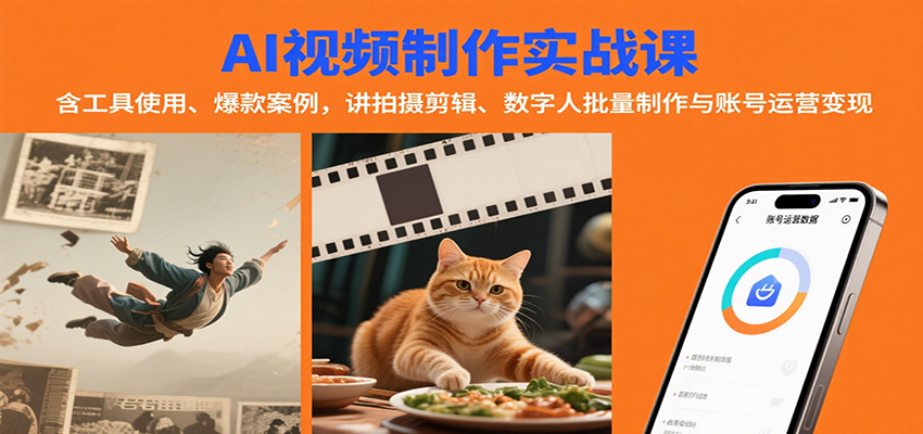 AI视频制作实战：含工具使用、爆款案例，讲拍摄剪辑、数字人批量制作与账号运营变现-云商网创