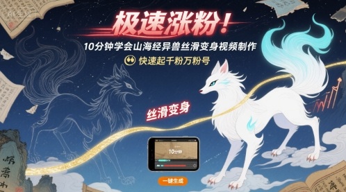 极速涨粉！10分钟学会山海经异兽丝滑变身视频制作，快速起千粉万粉号-云商网创