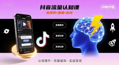 抖音流量认知课，短视频+直播+私域，认知提升，闪电开悟-云商网创