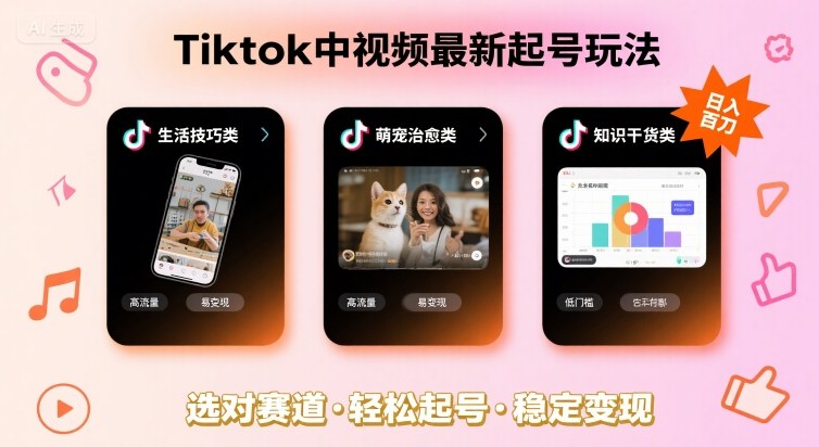 Tiktok中视频最新起号玩法，想要日入百刀，做好这几个赛道就可以了-云商网创