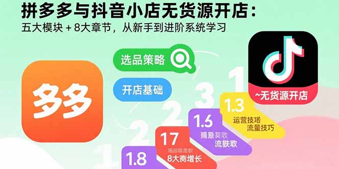 （15805期）拼多多与抖音小店无货源开店：五大模块+8大章节，从新手到进阶系统学习-云商网创