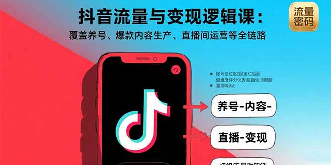 （15824期）抖音流量与变现逻辑课：覆盖养号、爆款内容生产、直播间运营等全链路-云商网创