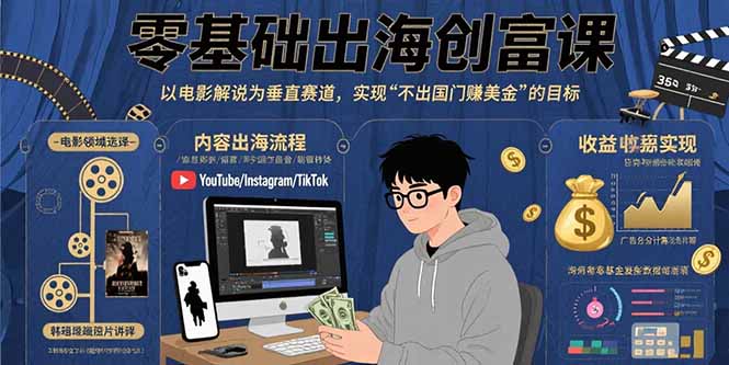 （15709期）零基础出海创富课：以电影解说为垂直赛道，实现不出国门赚美金的目标-云商网创