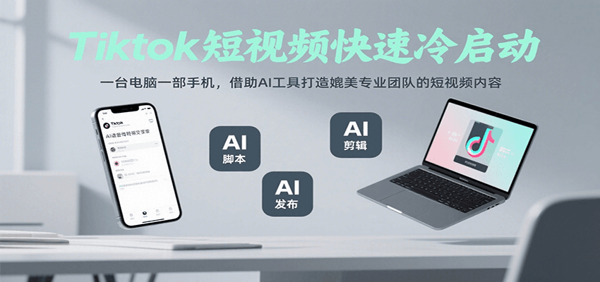 Tiktok短视频快速冷启动，一台电脑一部手机，借助AI工具打造媲美专业团队的短视频内容-云商网创