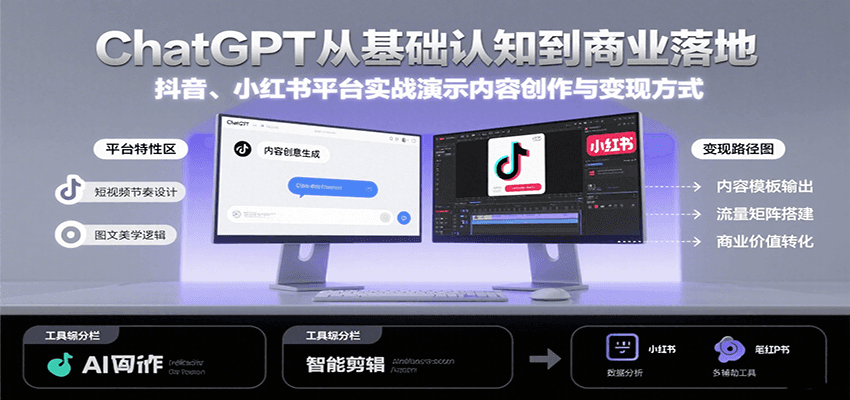 ChatGPT从基础认知到商业落地，实战演示抖音、小红书等平台的内容创作与变现-云商网创